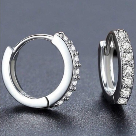 3 for  $30 silver plated cubic zirconia hoop earrings - Picture 1 of 3